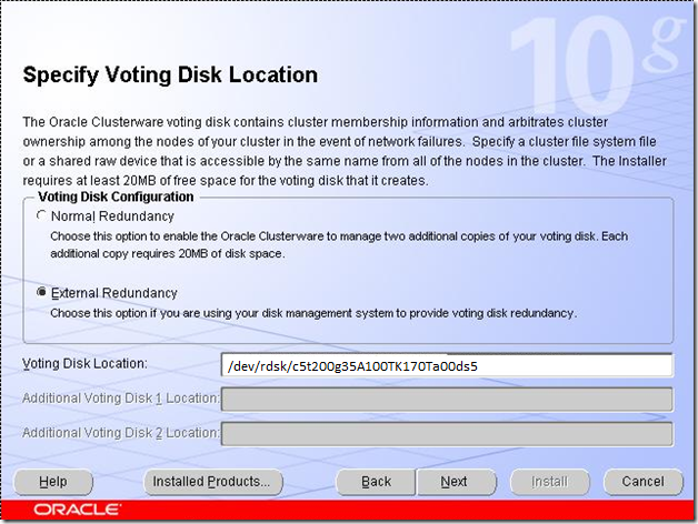 Specify Voting Disk Location