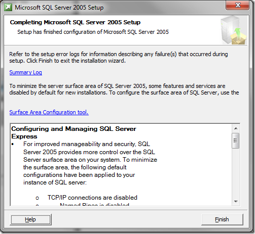 Microsoft SQL Server 2005 Setup Completing MS SQL Server Setup