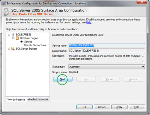 Microsoft SQL Server 2005 Surface Area Configuration_Service_Start