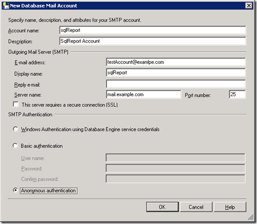 SQL Server Database mail Account