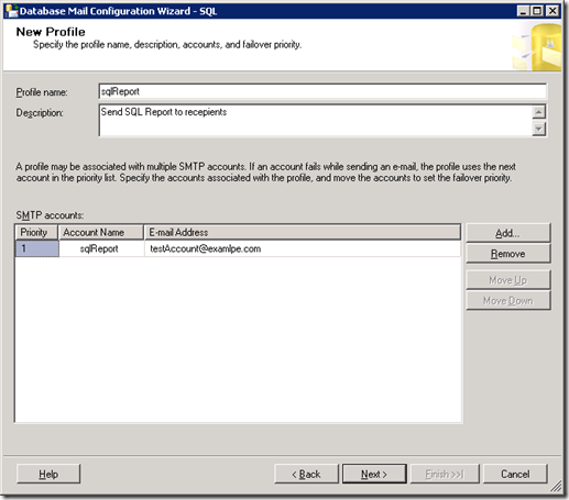 SQL Server Database Mail Configuration Wizard New Profile