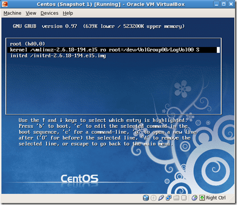 Centos 5.5 VirtualBox Reset root Password